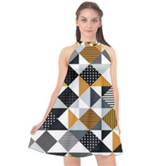 Pattern Tile Squares Triangles Seamless Geometry Halter Neckline Chiffon Dress  by Maspions