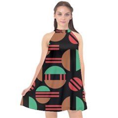 Abstract Geometric Pattern Halter Neckline Chiffon Dress  by Maspions