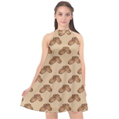 Coffee Beans Pattern Texture Halter Neckline Chiffon Dress  by Maspions