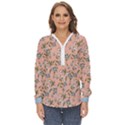 Pink Flower Zip Up Long Sleeve Blouse View1