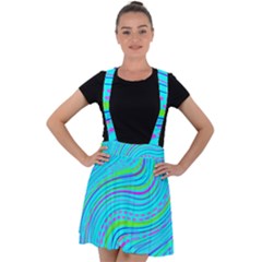 Pattern Swirl Pink Green Aqua Velvet Suspender Skater Skirt by Ndabl3x