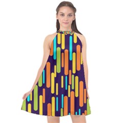 Illustration Abstract Line Halter Neckline Chiffon Dress  by anzea