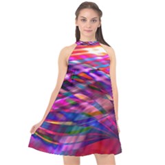 Wave Lines Pattern Abstract Halter Neckline Chiffon Dress  by anzea