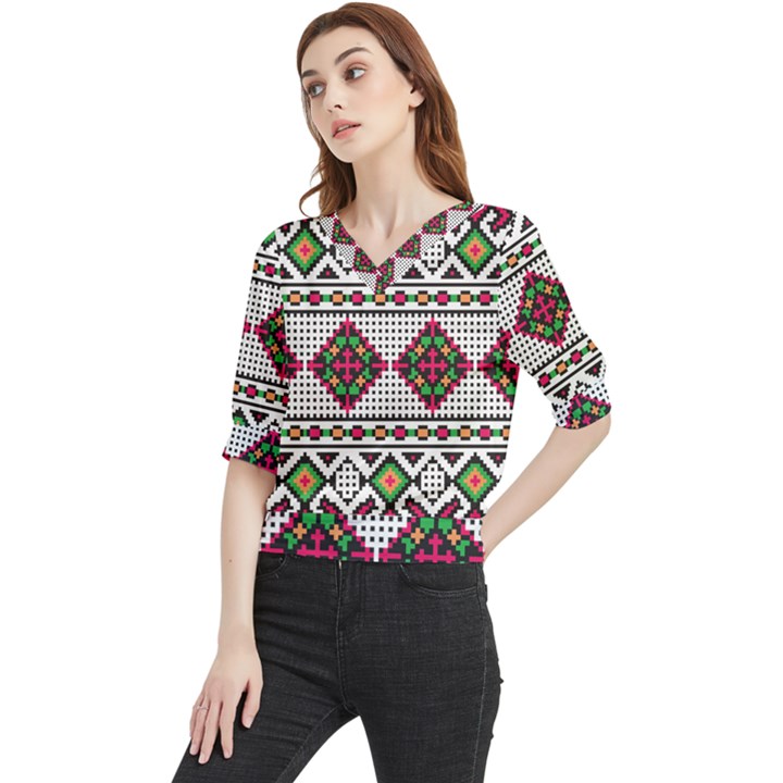 Ukrainian Folk Seamless Pattern Ethnic Ornament Border Element Traditional Quarter Sleeve Blouse