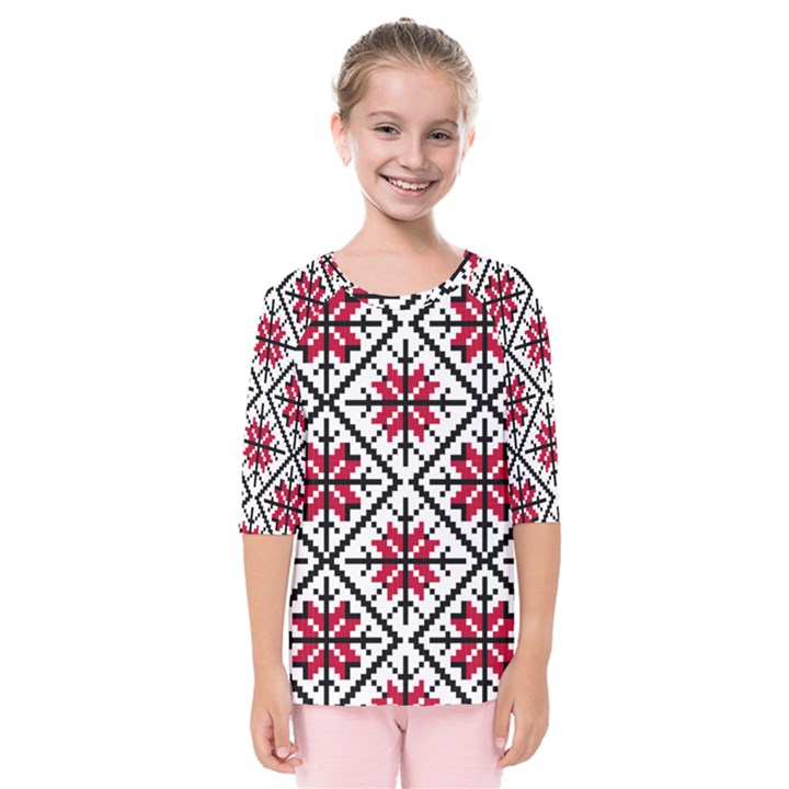 Ukrainian Folk Seamless Pattern Ornament Ethnic Ornament Border Element Traditional Art Kids  Quarter Sleeve Raglan T-Shirt