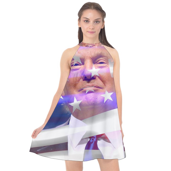 Donald Trump Flag Halter Neckline Chiffon Dress 