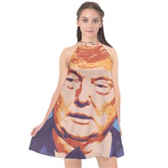 Orange Donald Trump Halter Neckline Chiffon Dress  by vintagetrump