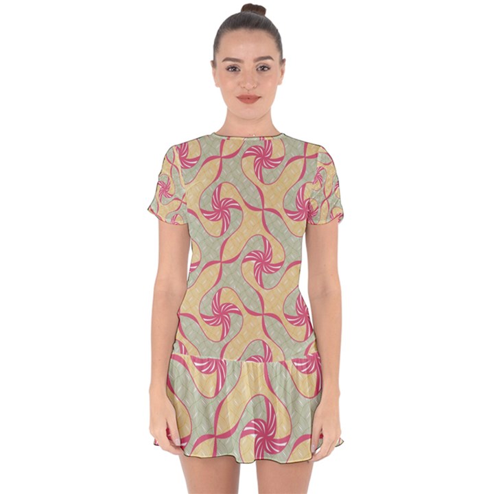 Abstract Pattern Design Scrapbooking Drop Hem Mini Chiffon Dress