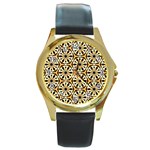 Faux Animal Print Pattern Round Gold Metal Watches Front