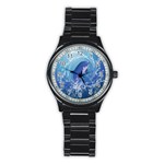 Cute Dolphin Jumping By A Circle Amde Of Water Stainless Steel Round Watches Front