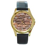 STONE WALL BROWN Round Gold Metal Watches Front