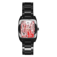 Red, Black And White Pattern Stainless Steel Barrel Watch by Valentinaart