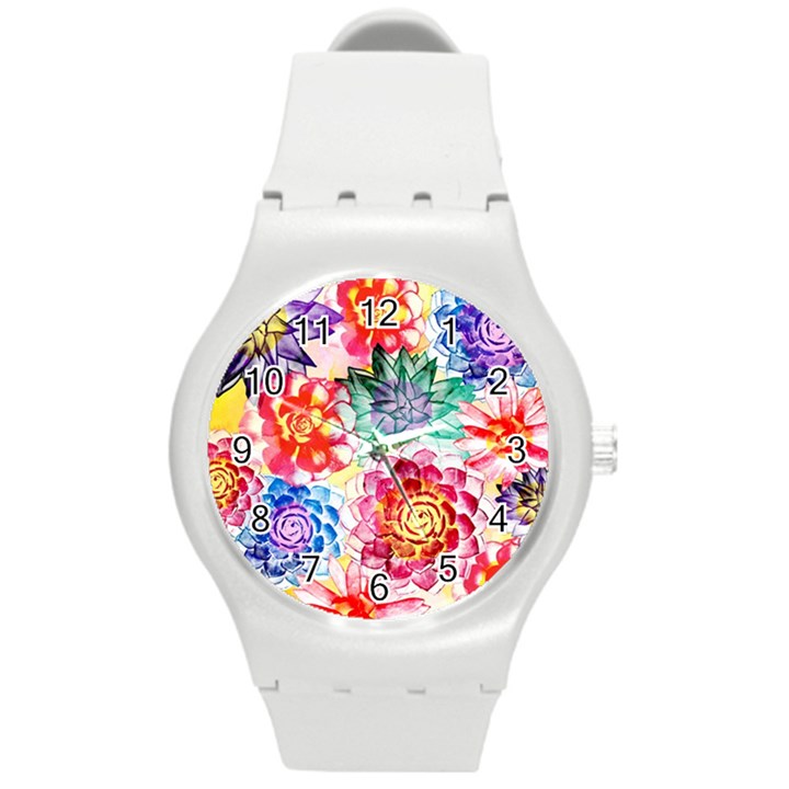 Colorful Succulents Round Plastic Sport Watch (M)