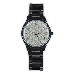 Grey Ornate Decorative Pattern Stainless Steel Round Watch by dflcprints